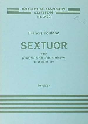 Sextuor (Sextet), Pour Piano, Flute, Hautbois, Clarinette, Basson et Cor, Miniature Score