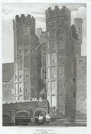 OXBURGH HALL,The seat of Sir Richard Bedingfeld,1809 Copper Engraving - Antique Print