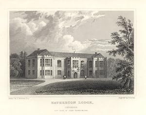 HATHERTON LODGE IN CHESHIRE,The Seat of John Tremlow,1829 Steel Engraving - Antique Print