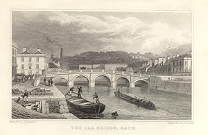 THE OLD BRIDGE IN BATH ENGLAND,1829 Steel Engraving - Antique Print