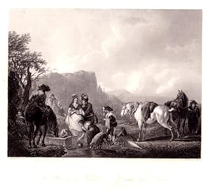 Die Rückkehr von der Jagd - Returning from the Chase. Stahlstich von A.H.Payne Ph.Wouvermann.