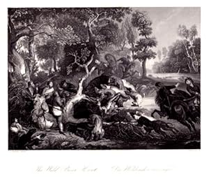 Die Wildschweinjagd  The Wild Boar Hunt. Stahlstich von G.Brinkmann nach P.P.Rubens.