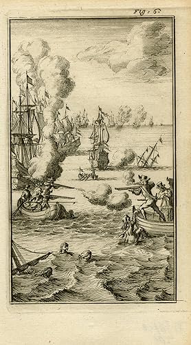 Antique Print-Depiction of a naval battle-gun-plate II.6-Anonymous-ca. 1730