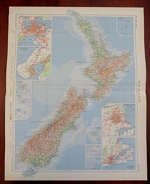 New Zealand North & South Island Auckland Wellington 1958 Bartholomew map