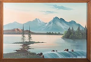 J. Booth - 20th Century Gouache, Mountain Lake at Sunset