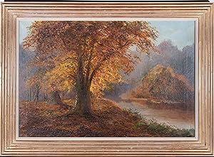William Langley (act.1880-1920) - Early 20th Century Oil, Autumn On The River