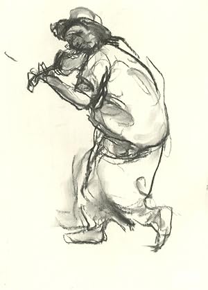 20th Century Charcoal Drawing - The Fiddler