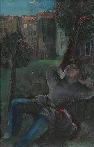 Elizabeth Heia-Stocke (1904-1956) - Early 20thC Gouache, Resting Under Moonlight