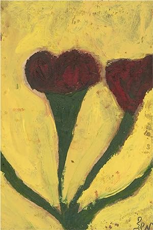Ben Carrivick - Contemporary Oil, Two Flowers on Yellow