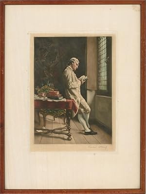 Ernest Stamp after Meissonier - 1920 Mezzotint, Man Reading