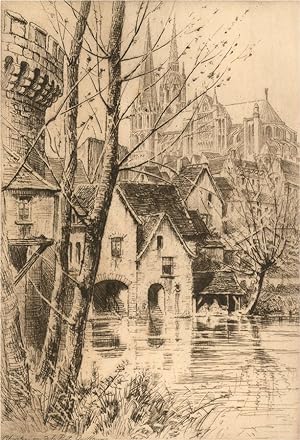 Charles Pinet (1867-1932) - Pair of Late 19th Century Etching, French Towns
