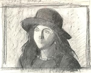 Jane Bond RP NEAC - 20th Century Charcoal Drawing, Women in a Hat