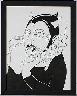 Isabelle Mulvany - 2019 Pen and Ink Drawing, Smoking Devil