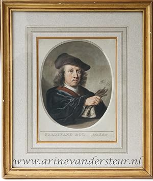Antique portrait drawing | Portrait of Ferdinand Bol, dated 1768, framed, 1 p.