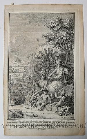 [Antique title page, 1765] Allegorical frontispiece of America / Allegorie op Amerika, published ...