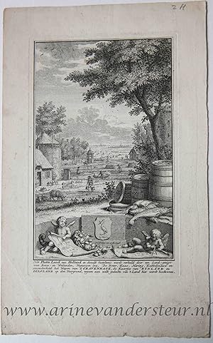 [Antique title page, 1746] River landscape with a farm / Rivierlandschap met boerderij en weiland...