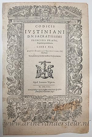 [Antique title page, 1604] Codicis Iustiniani.(Codex Justinianus), published 1604, 1 p.