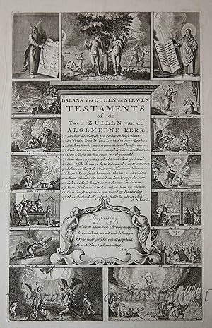 [Antique print, etching] Scenes from the Old and New Testaments; BALANS des OUDEN en NIEWEN TESTA...