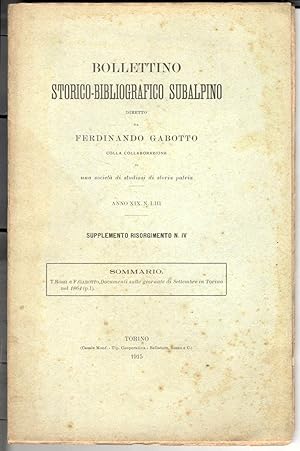 Documenti sulle giornate di Settembre in Torino nel 1864. Bollettino storico-bibliografico subalp...