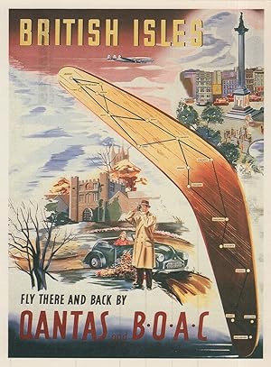 Qantas Australian Air Lines Poster British Isles Aircraft Postcard