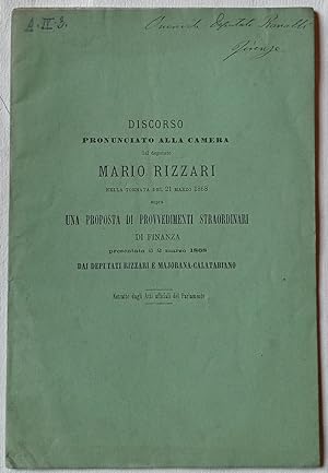 Discorso pronunciato alla Camera dal deputato Mario Rizzari nella tornata del 21 marzo 1868 sopra...