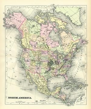 NORTH AMERICA,Antique Coloured Map,1900 Historical Topographical Map