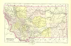 MONTANA,Antique Coloured Map,1900 Historical Topographical Map