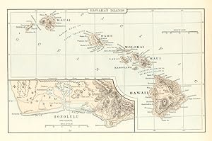 HAWAII,Antique Coloured Map,1900 Historical Topographical Map