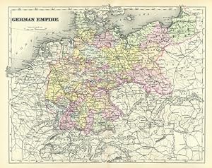 GERMAN EMPIRE,Antique Coloured Map,1900 Historical Topographical Map