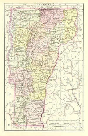 VERMONT,Antique Coloured Map,1900 Historical Topographical Map