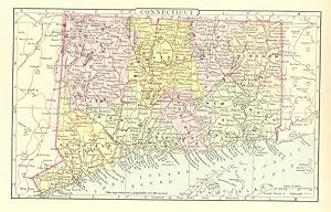 CONNECTICUT,Antique Coloured Map,1900 Historical Topographical Map
