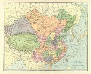MAP OF CHINA,Antique Coloured Map,1900 Historical Topographical Map