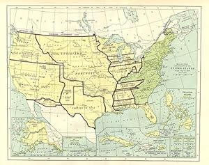 MAP SHOWING THE LAND ACQUIRED BY THE UNITED STATES FROM 1783-1899,Antique Coloured Map,1900 Histo...