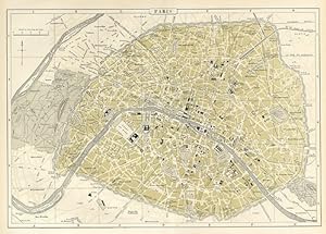 PARIS,Antique Coloured Map,1900 Historical City Plan