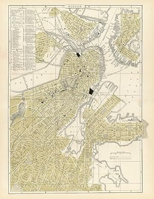 CITY OF BOSTON,Antique Coloured Map,1900 Historical City Plan
