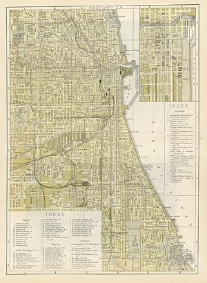 CHICAGO,Antique Coloured Map,1900 Historical City Plan