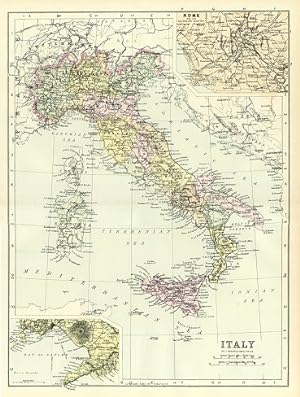 ITALY ,Antique Coloured Map,1900 Historical Topographical Map