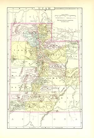 UTAH,Antique Coloured Map,1900 Historical Topographical Map