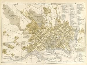 WASHINGTON D.C.,Antique Coloured Map,1900 Historical City Plan