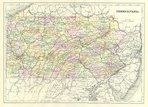 PENNSYLVANIA,Antique Coloured Map,1900 Historical Topographical Map