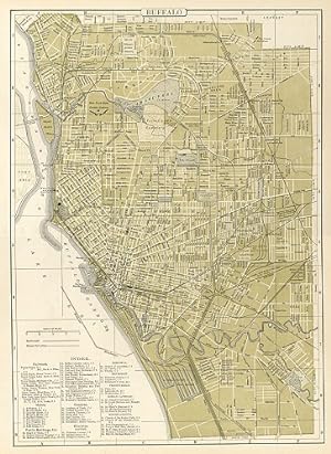 CITY OF BUFFALO,Antique Coloured Map,1900 Historical City plan