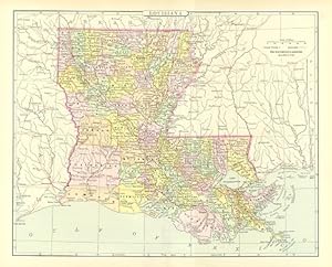 LOUISIANA,Antique Coloured Map,1900 Historical Topographical Map