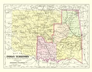 INDIAN TERRITORY,Antique Coloured Map,1900 Historical Topographical Map
