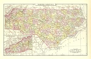 NORTH CAROLINA,Antique Coloured Map,1900 Historical Topographical Map