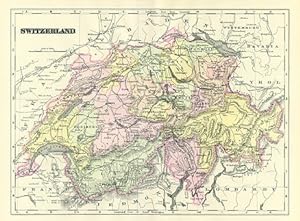 SWITZERLAND,Antique Coloured Map,1900 Historical Topographical Map