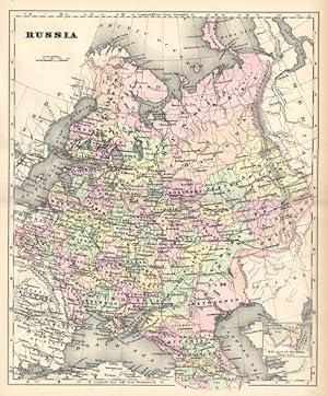 RUSSIA,Antique Coloured Map,1900 Historical Topographical Map
