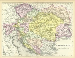 AUSTRIA HUNGARY,Antique Coloured Map,1900 Historical Topographical Map