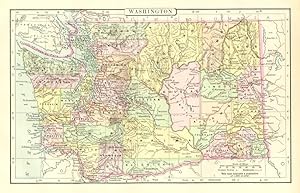 WASHINGTO STATE,Antique Coloured Map,1900 Historical Topographical Map