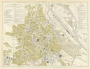 VIENNA,Antique Coloured Map,1900 Historical City Plan