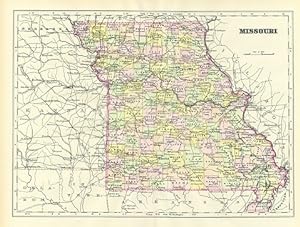 MISSOURI,Antique Coloured Map,1900 Historical Topographical Map
